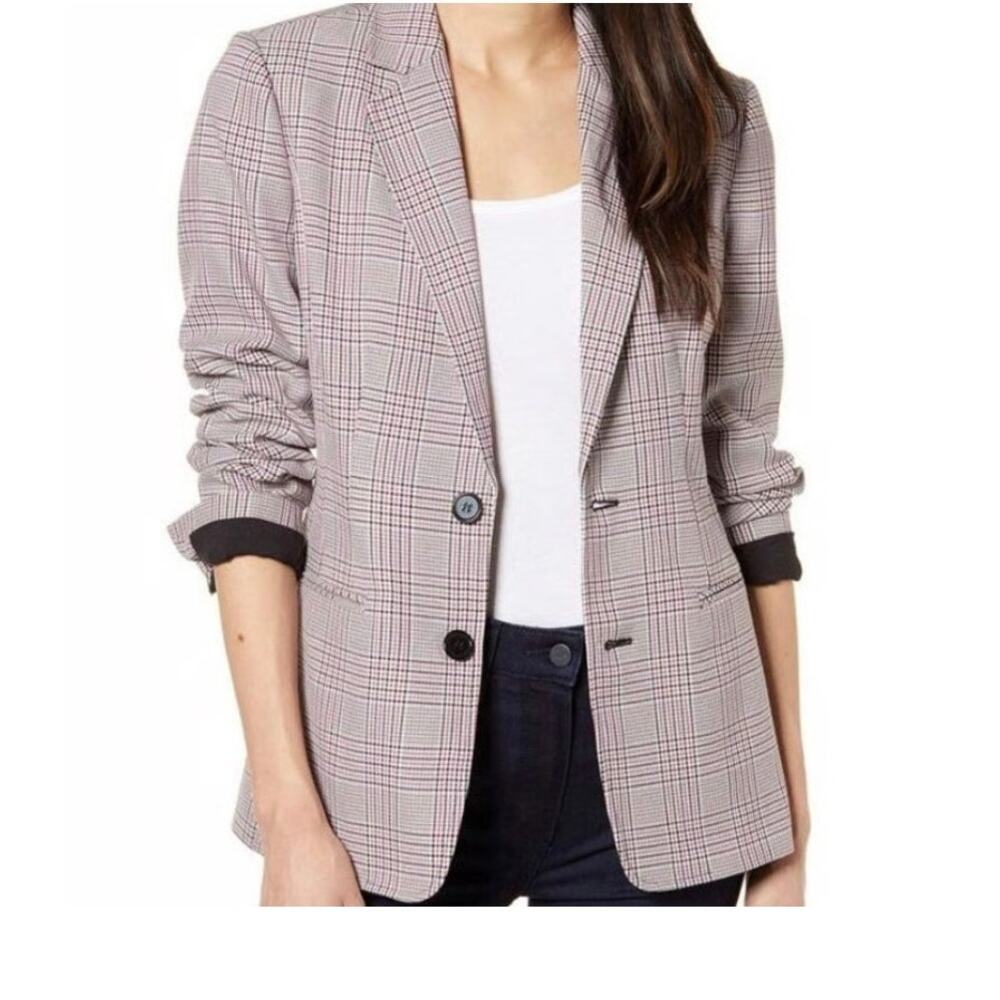 Chelsea28 medium 2 button front plaid jacket blazer coat C 3001